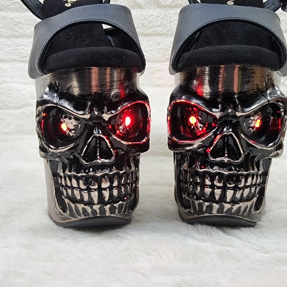 Skull & Bones Red LED Platform 8" Heels Pole Shoes Vortex - Picture 5 of 12